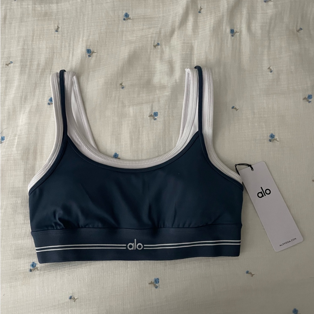 ALO Yoga Navy and White Sports Bra